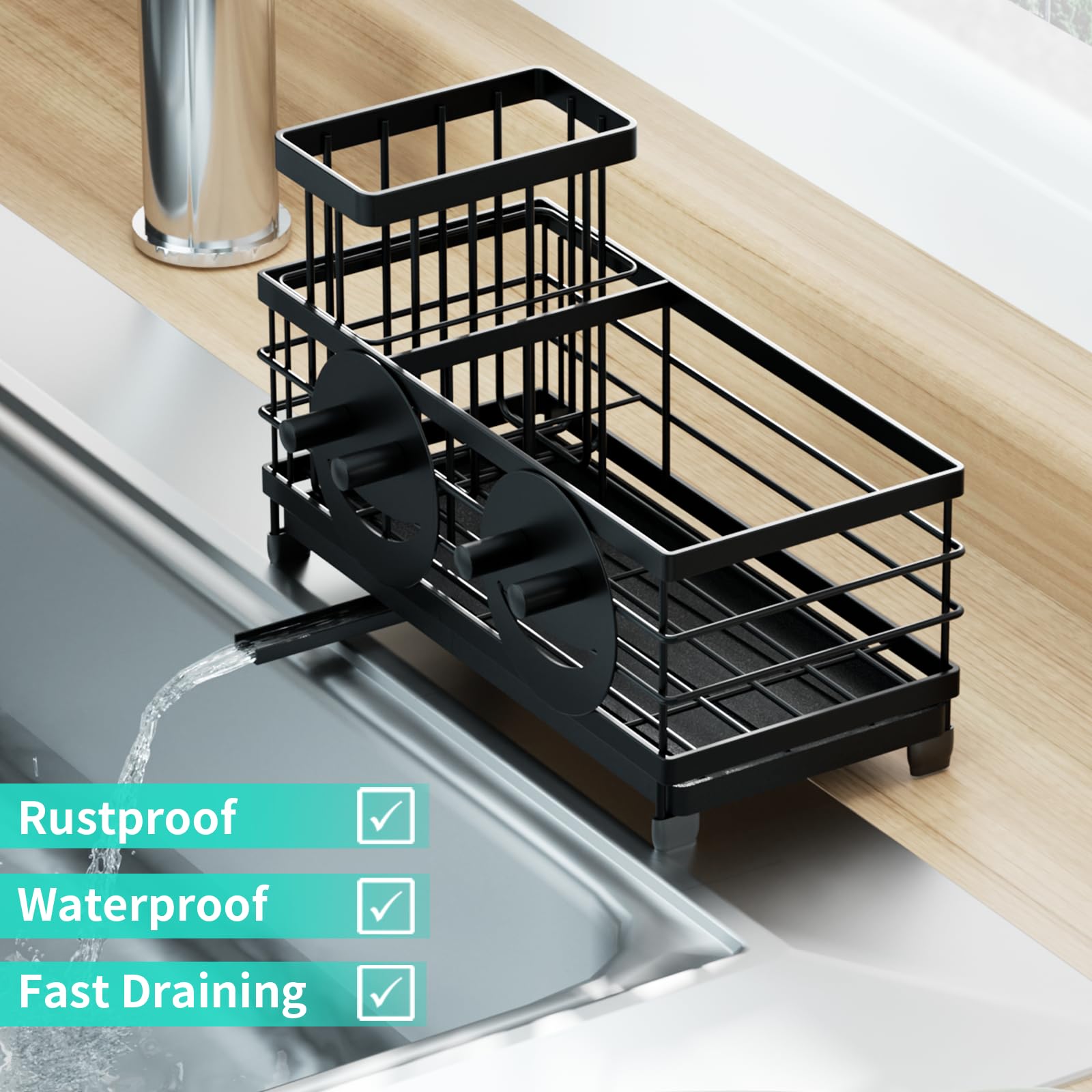 Non-slip feet keep the HapiRm caddy steady on the counter.