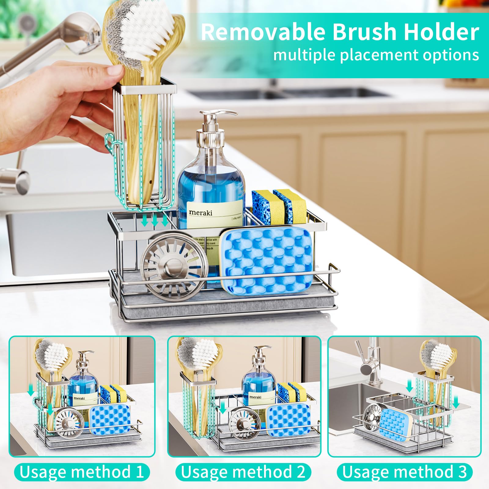 HapiRm stainless steel sink caddy with anti-rust coating for durable use.