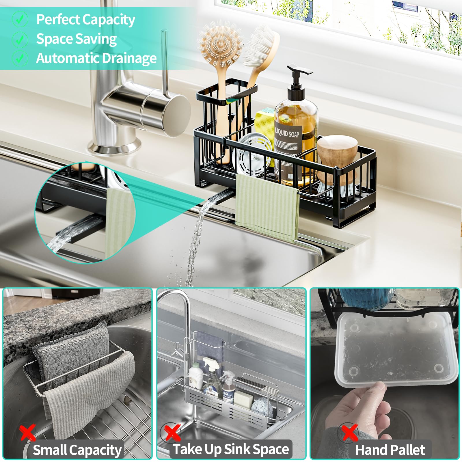 HapiRm sponge holder in black finish complements modern kitchen decor