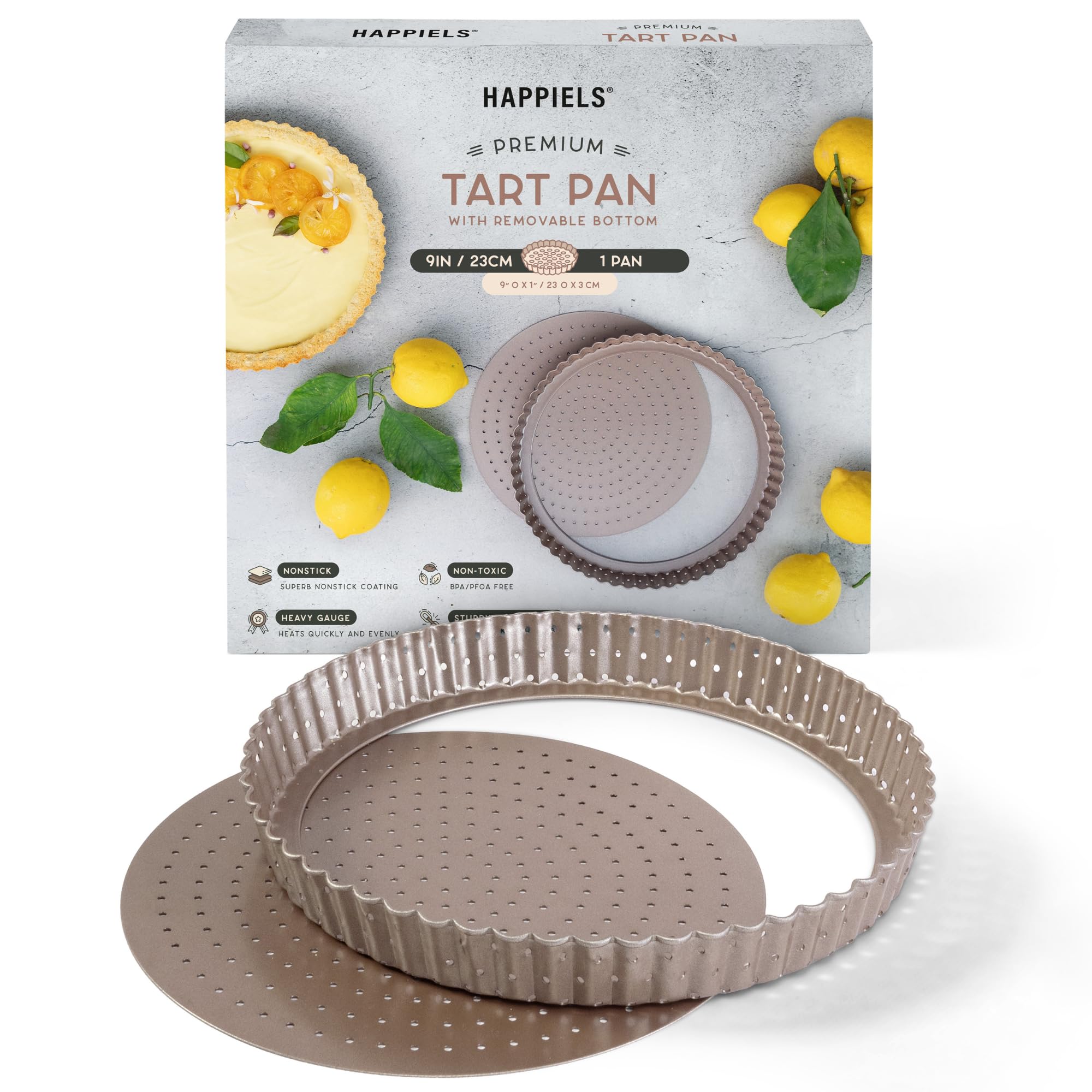 HAPPIELS tart pan with removable bottom for easy tart release