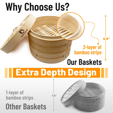 HAPPI STUDIO Two-Tier Steamer with bamboo construction for even cooking.