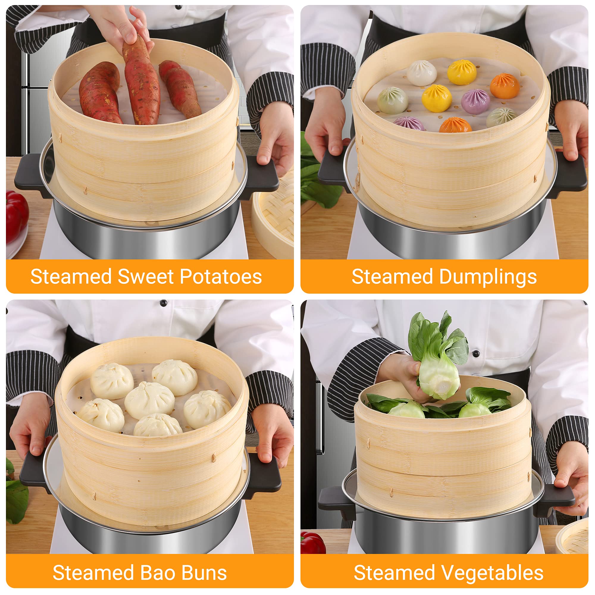 HAPPI STUDIO Easy-clean bamboo steamer after quick rinse.
