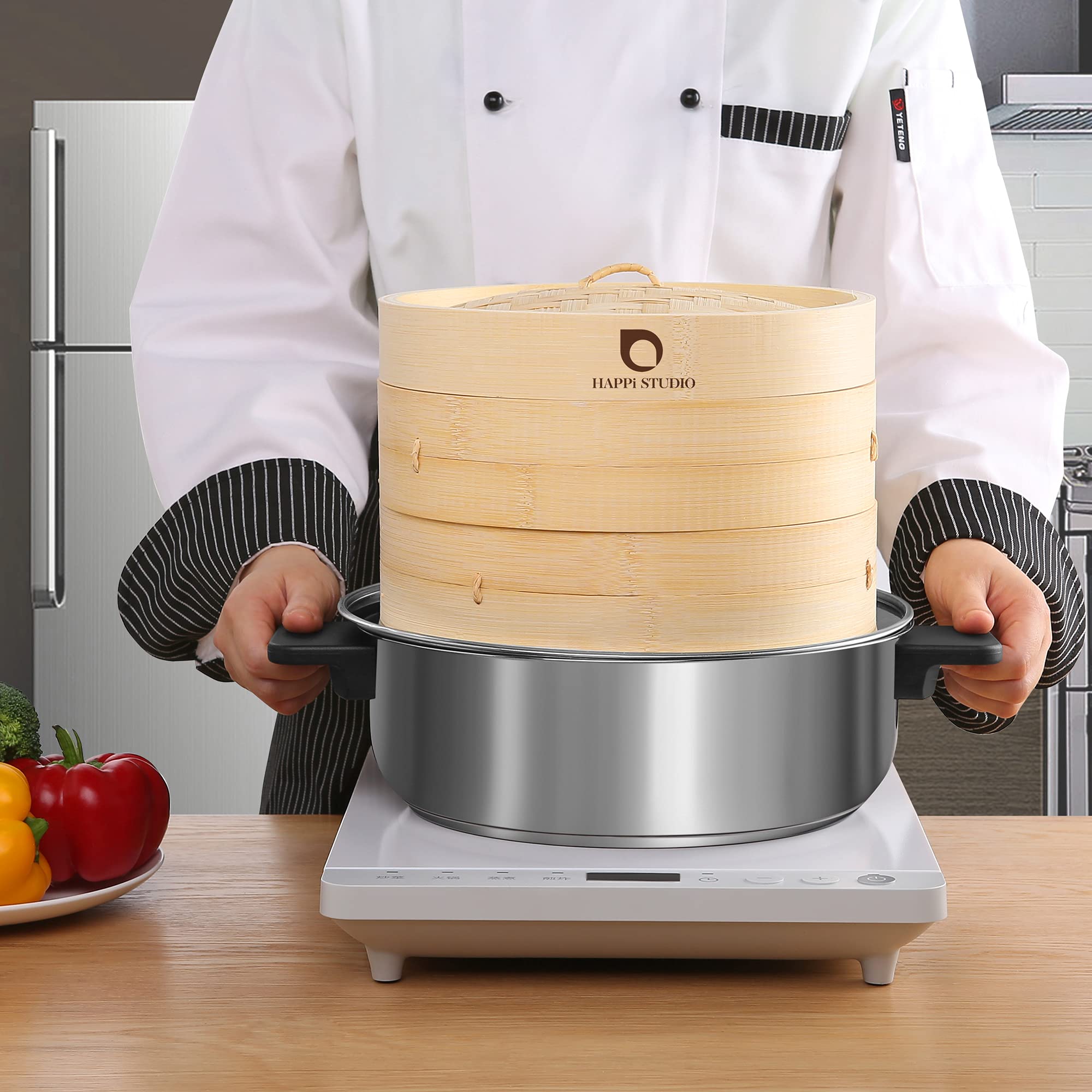 HAPPI STUDIO Natural bamboo steamer for healthy steaming meals.