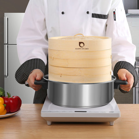 HAPPI STUDIO Natural bamboo steamer for healthy steaming meals.
