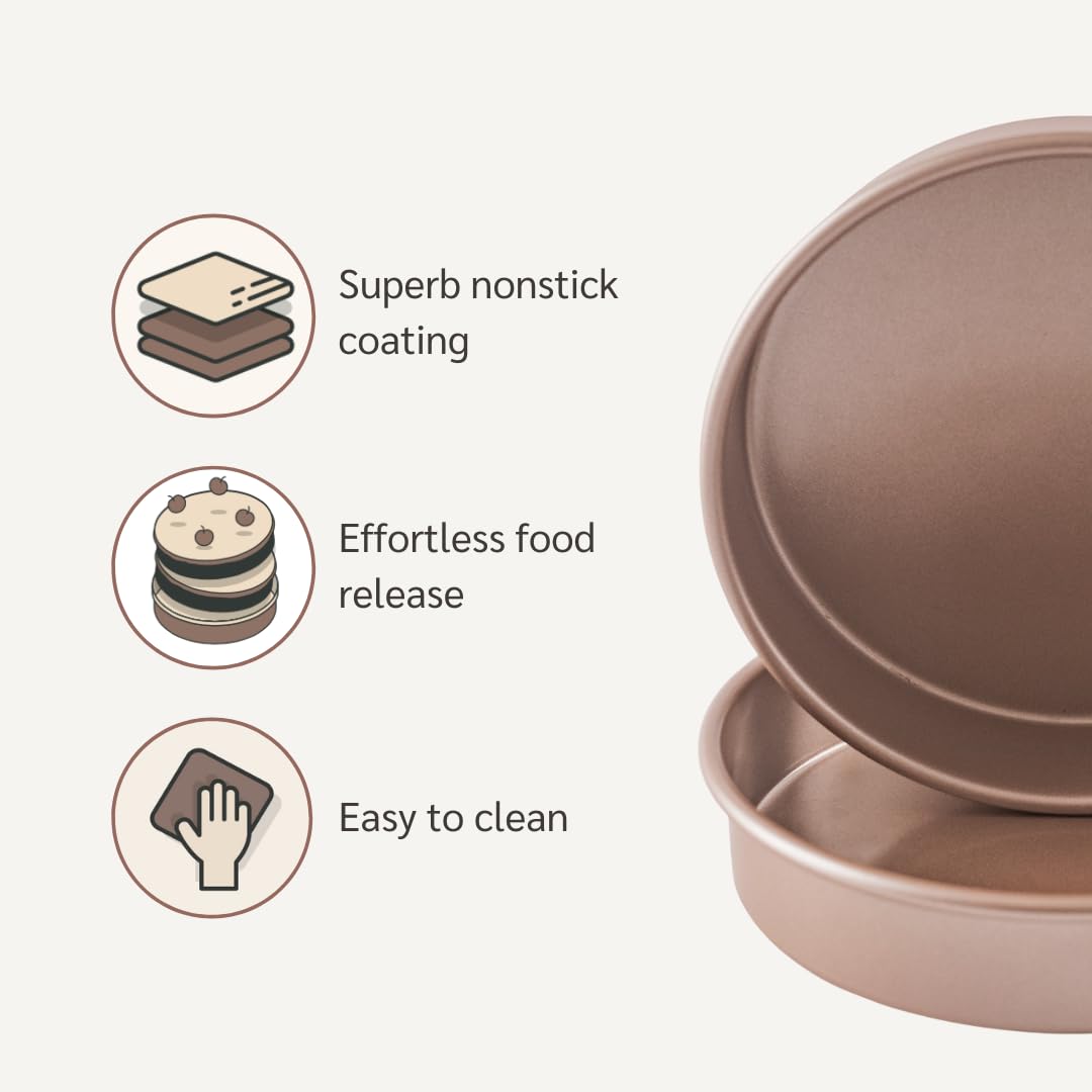 HAPPIELS two-pack 9-inch pans ideal for two-layer cakes with even layers.