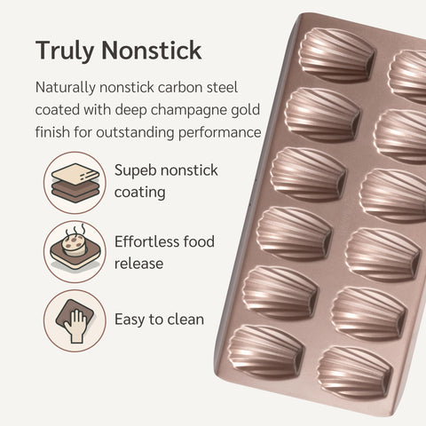 HAPPIELS two-pack Madeleine trays for batch baking and quick cleanup.