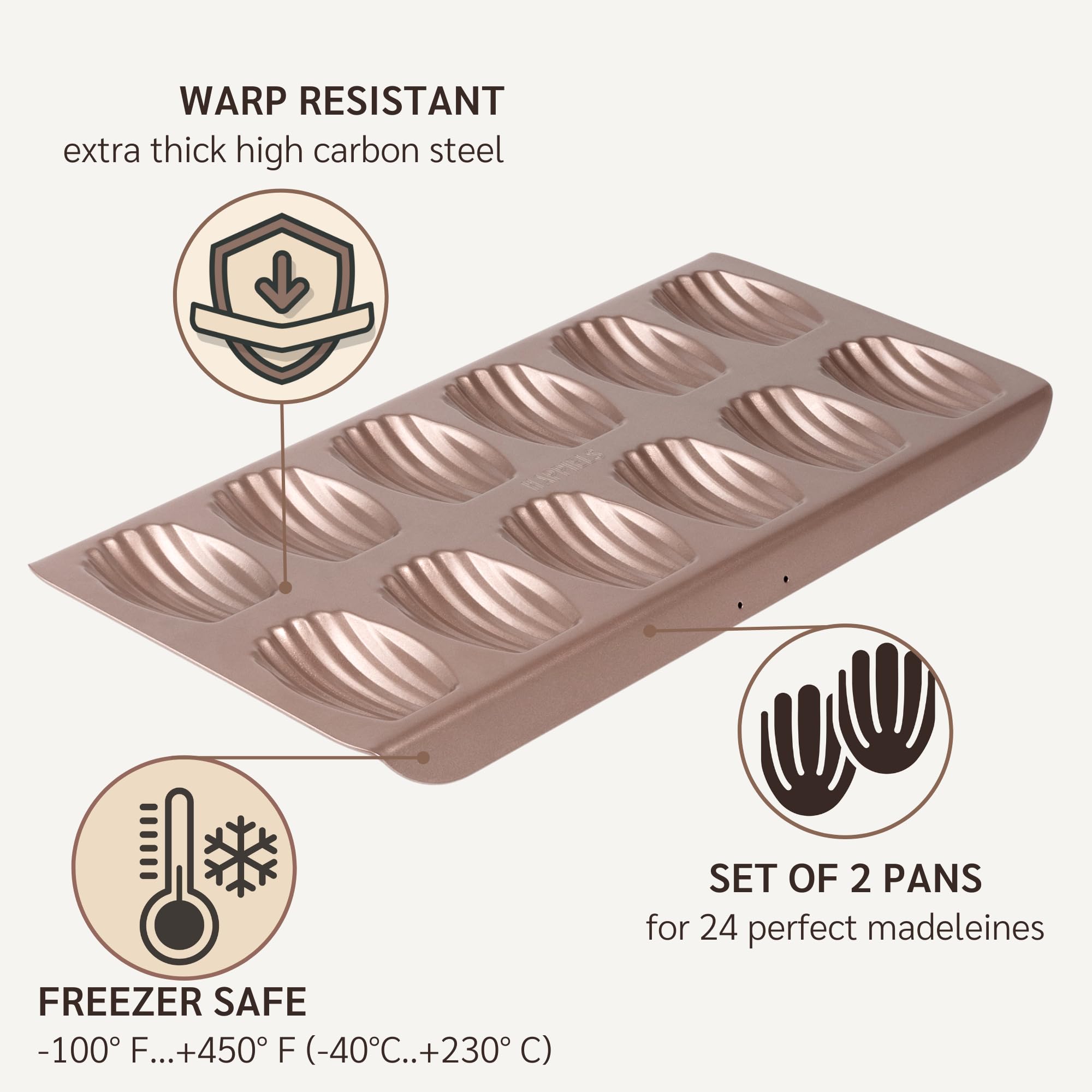 HAPPIELS champagne-gold finish adds elegance to your bakeware collection.