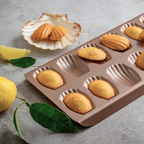 HAPPIELS nonstick Madeleine tray with 24 wells for large bake runs.