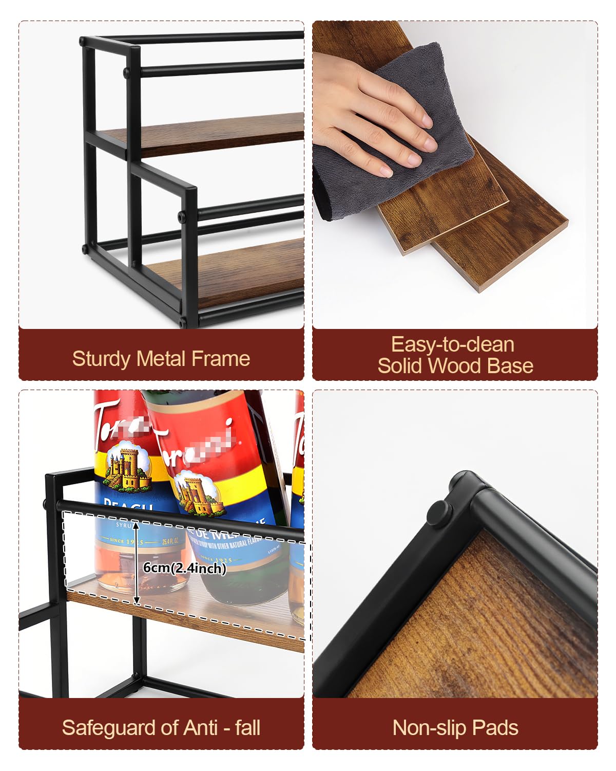 Happilif coffee syrup rack iron frame design offers lightweight stability on countertops.