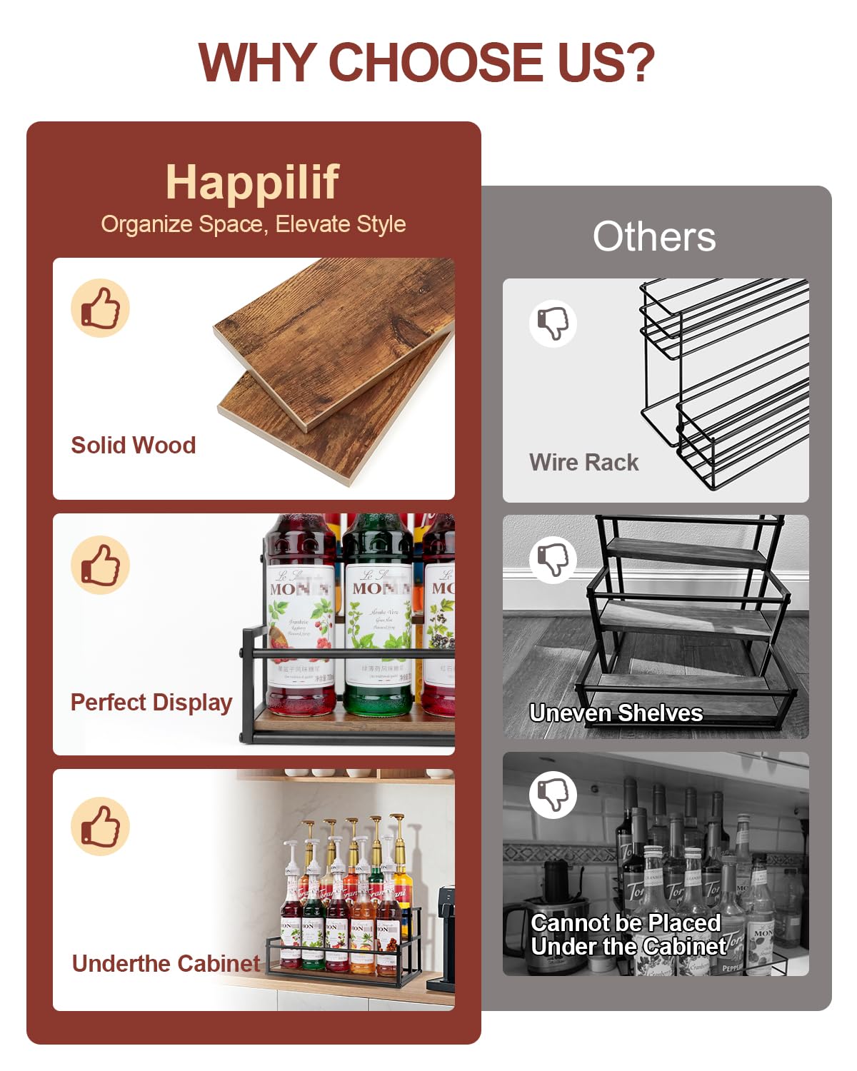 Happilif coffee syrup rack multi-use supports wine, oils, spices for versatile kitchen storage.