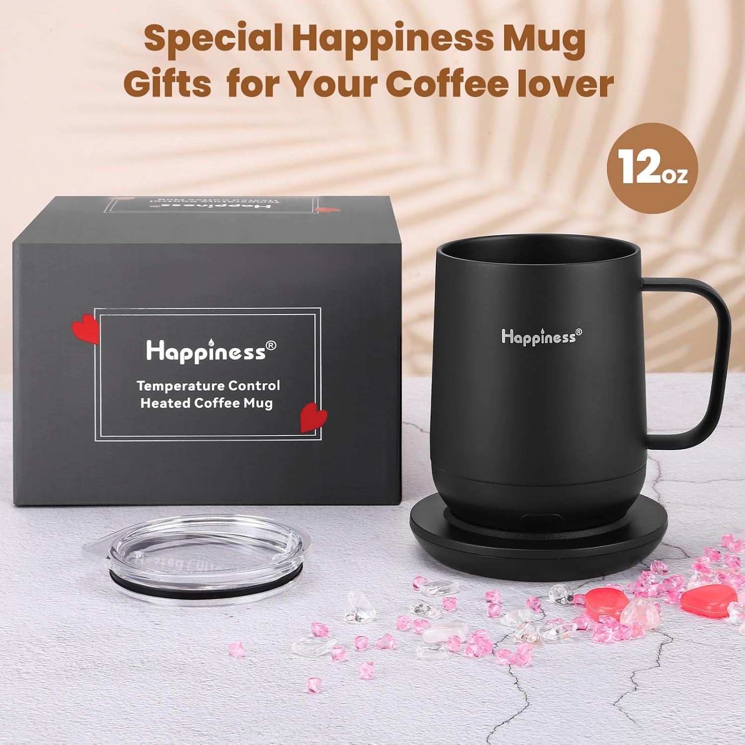 Happiness app‑controlled mug lets you set precise temperatures on the go.