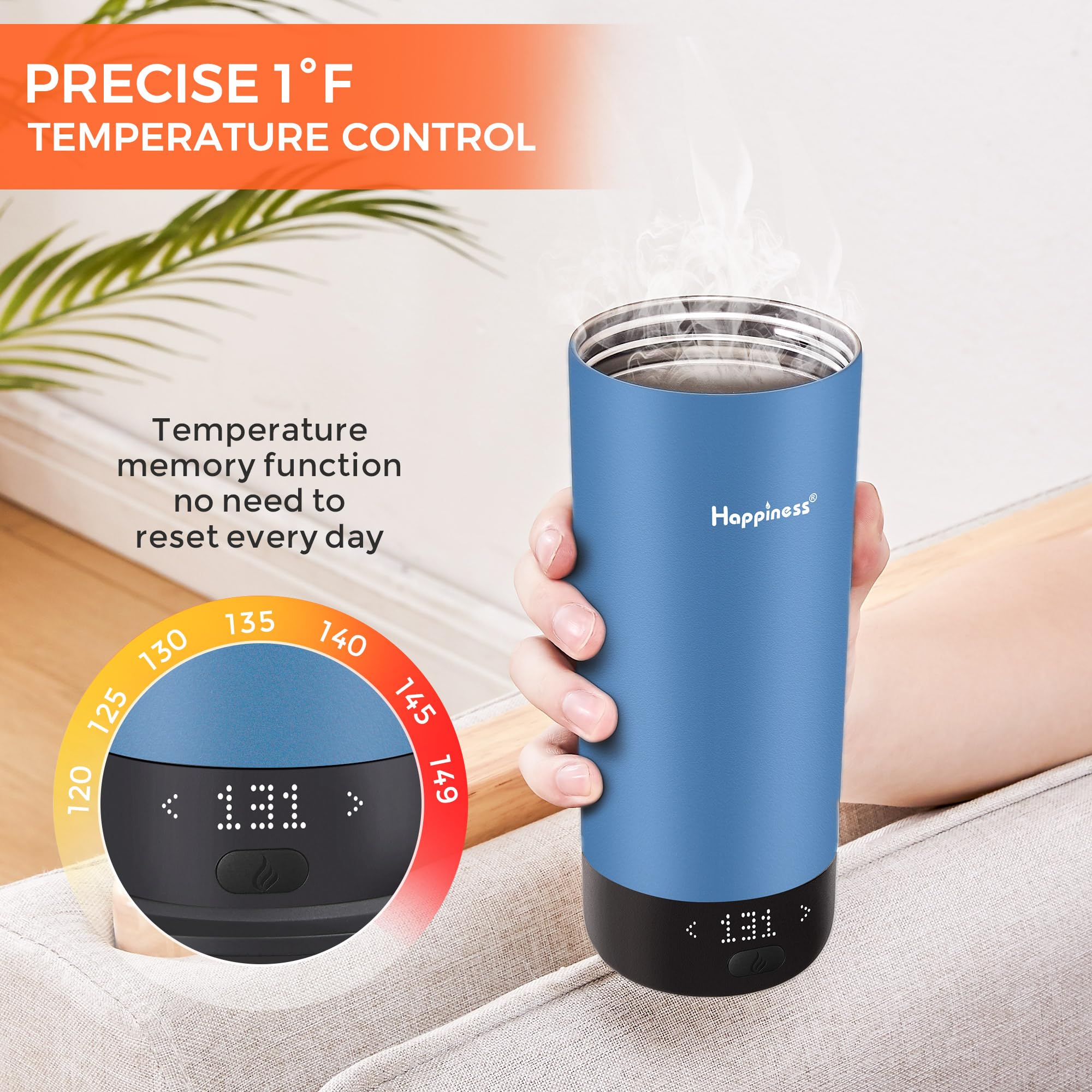 Happiness app-connected mug shows temperature for precise warming