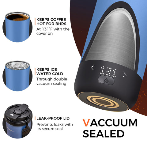 Includes spill-resistant lid and charging coaster for convenience