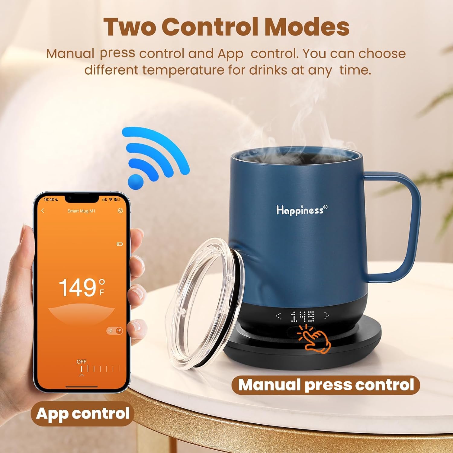 Happiness mug featuring IPX7 insulation for water exposure