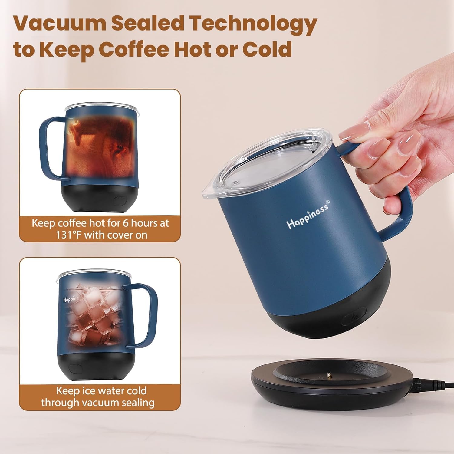 Happiness mug with spill resistant lid ideal for travel