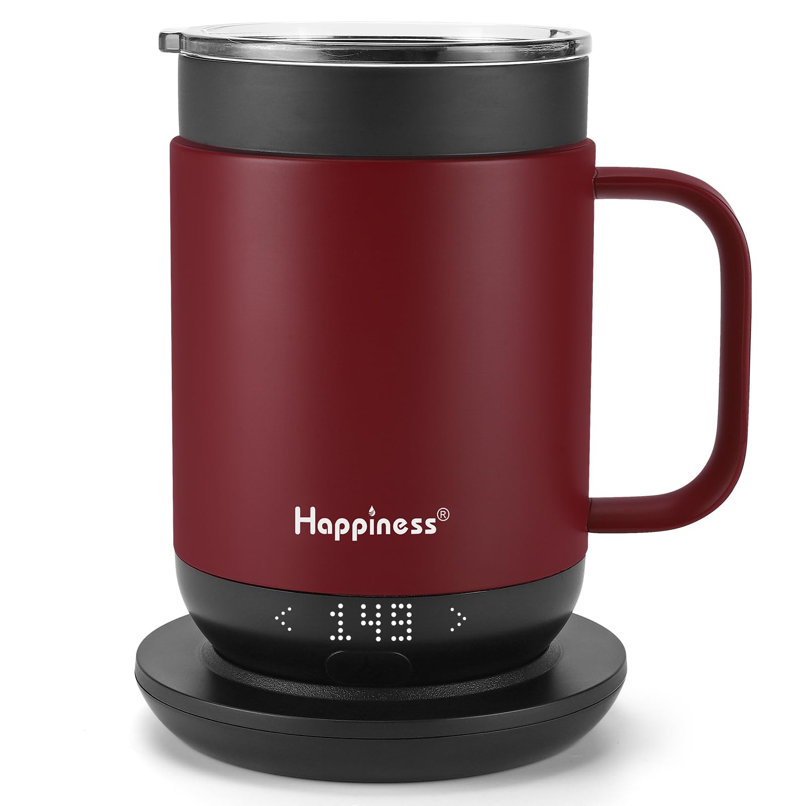 Happiness 16oz smart heated mug on desk maintains chosen temperature