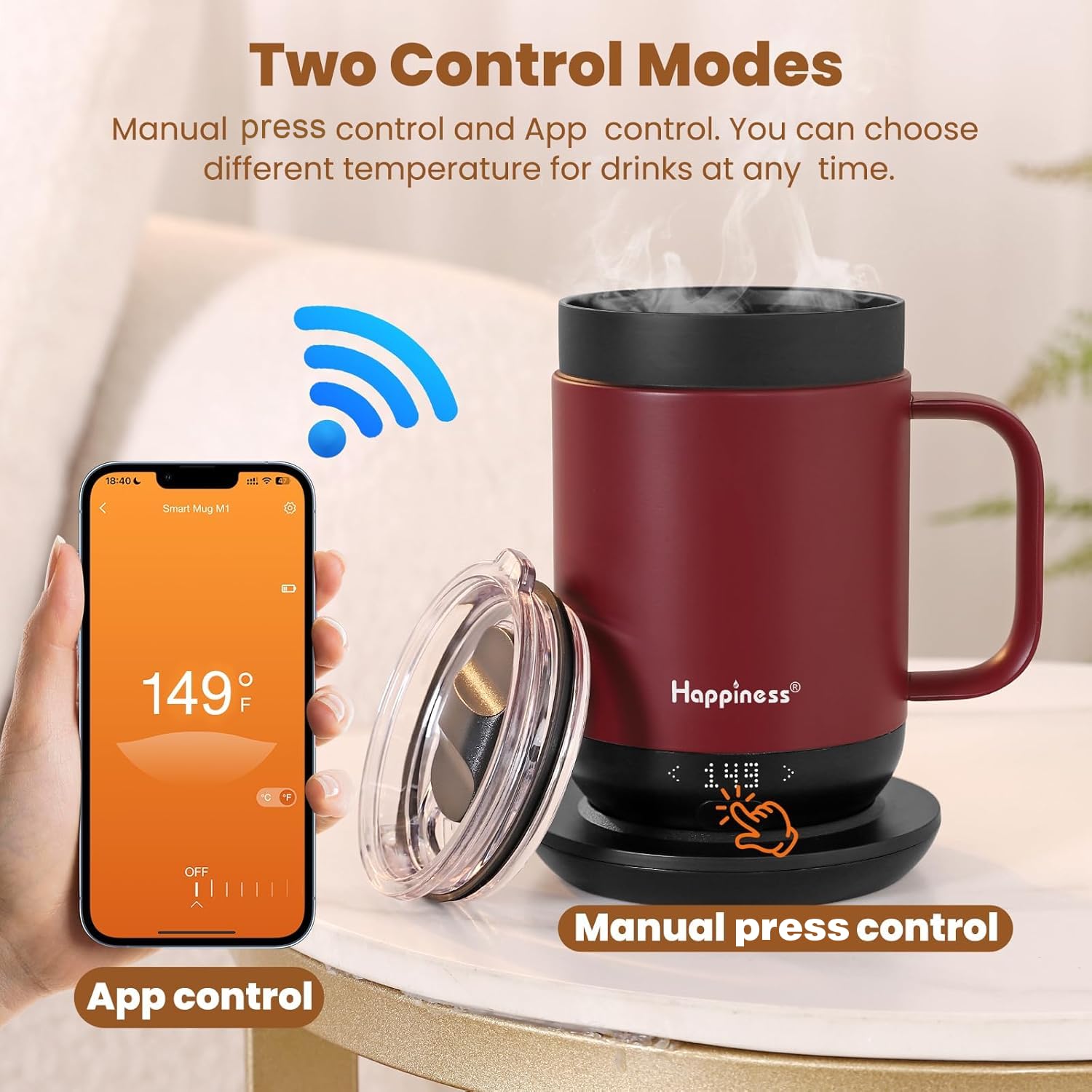 Close-up of Happiness mug’s stainless steel double-wall insulation