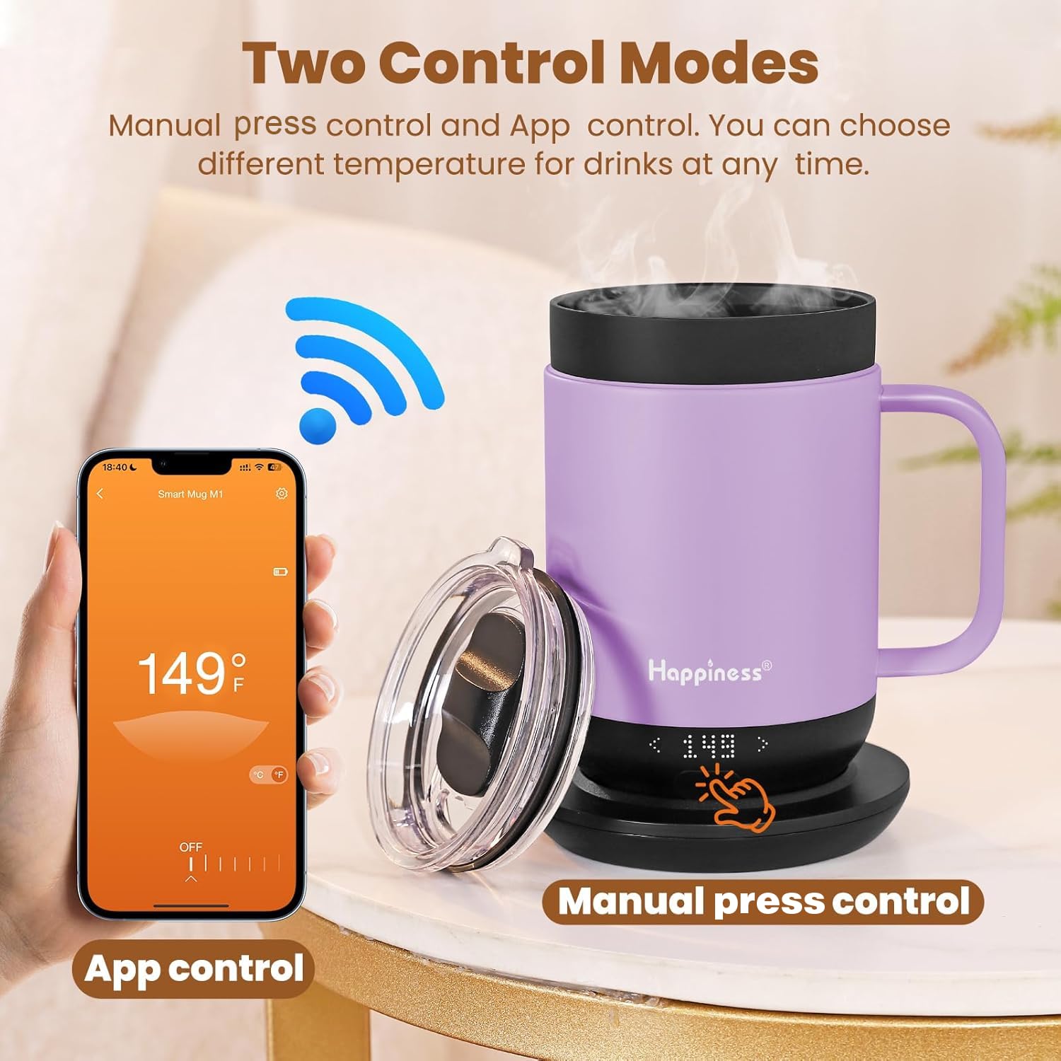 Happiness mug stainless steel construction for durable daily use.