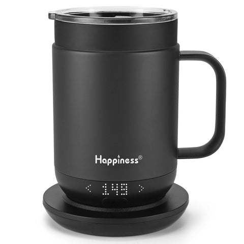 Happiness smart heated coffee mug 16oz with precise temperature control.