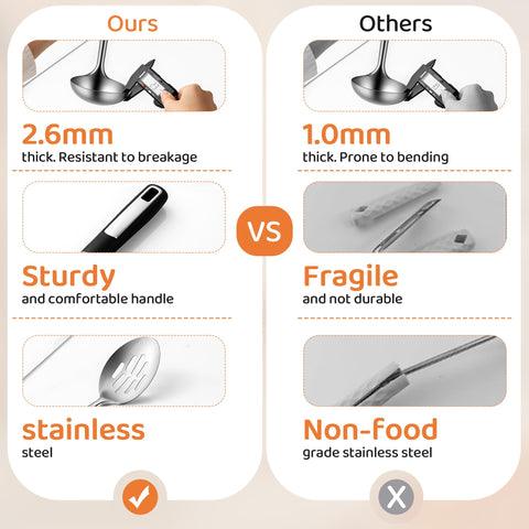 Happy Kit slotted spoon draining a pot for quick straining.