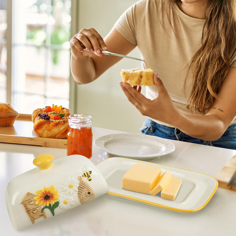 Happy Will compact butter dish saves counter space while keeping butter fresh