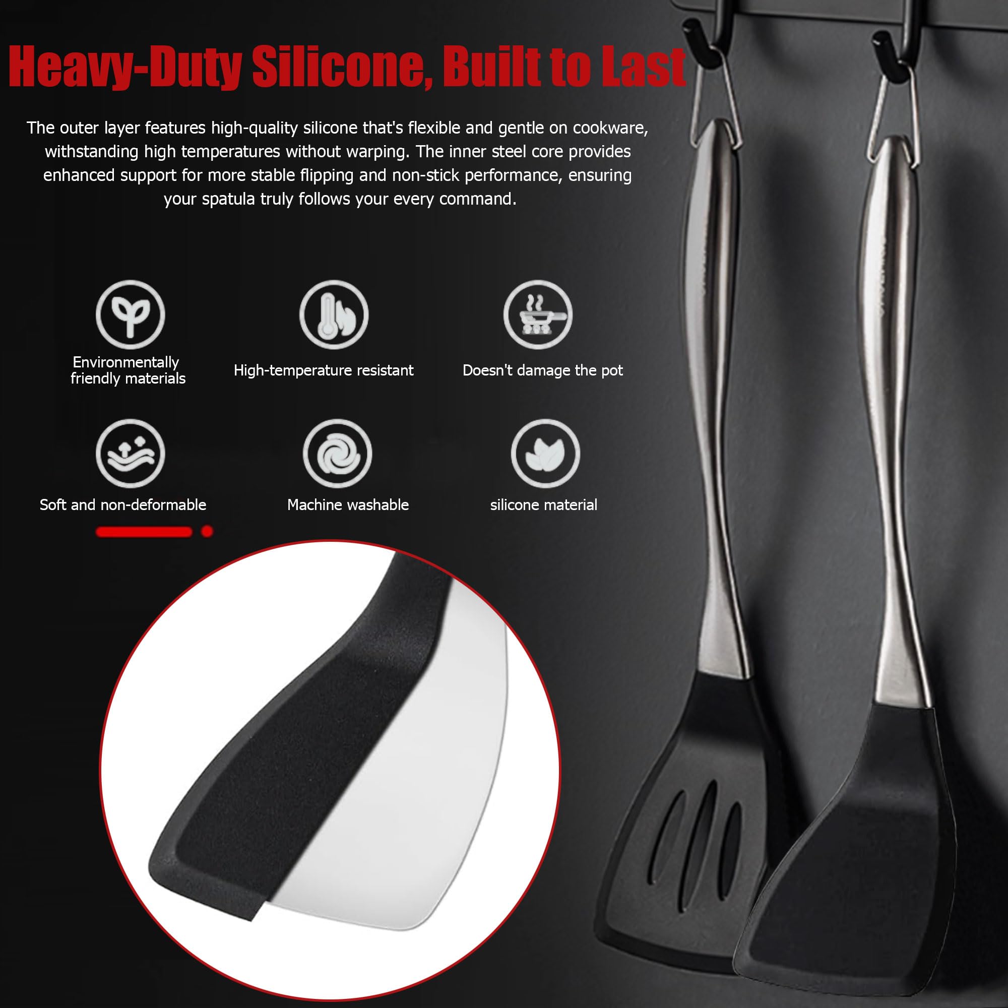 HAPPY KIT slotted silicone spatula for frying and serving without mess.