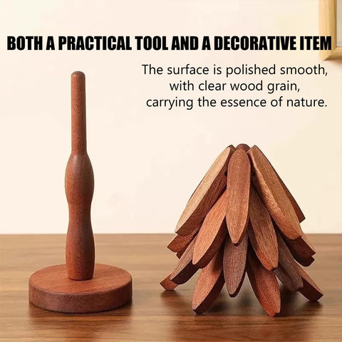 HAPTEGEL E wooden tree trivet set showcases rich black walnut grain