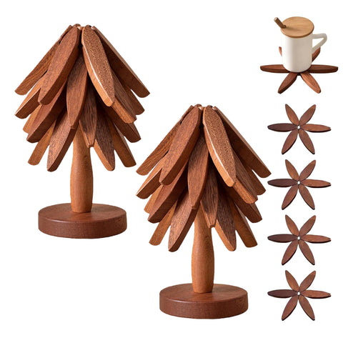 HAPTEGEL E wooden tree trivet set foldable design protects surfaces stylishly
