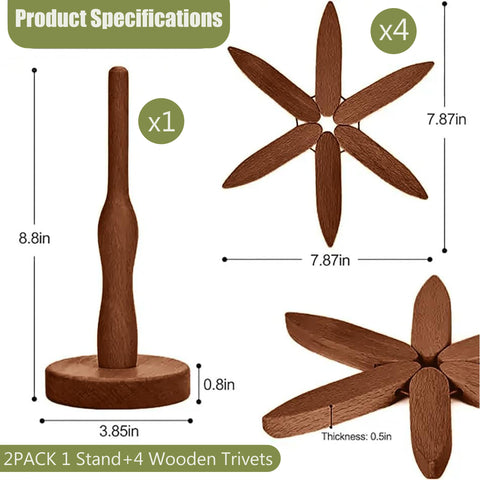 HAPTEGEL E wooden tree trivet set heat protection for hot pots and teapots