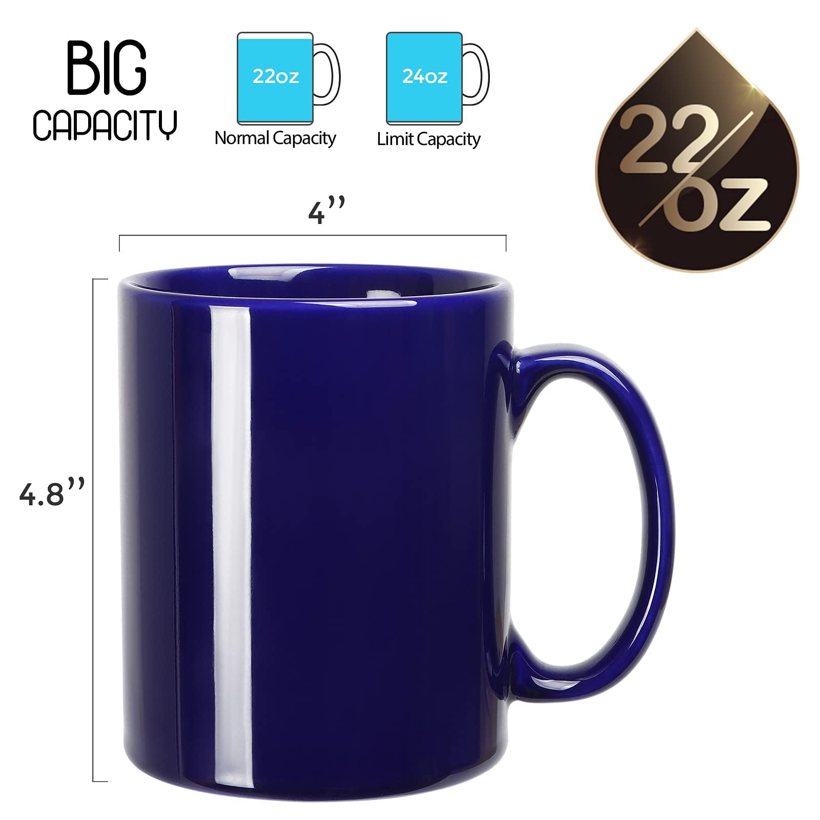 harebe coffee mug with large handle blue, comfortable grip