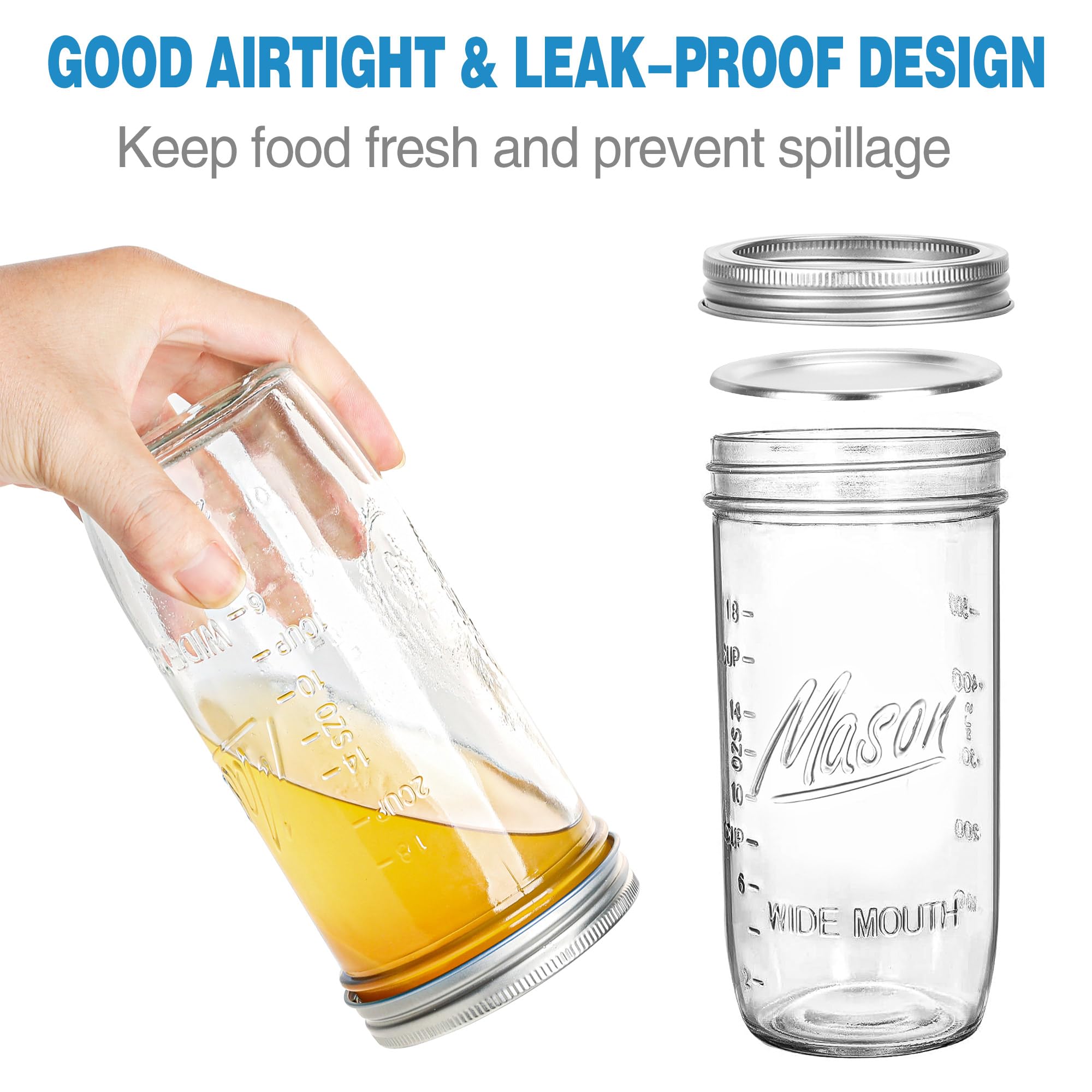 Harfuyee 24oz jar shows embossed measurement markings for precise filling.