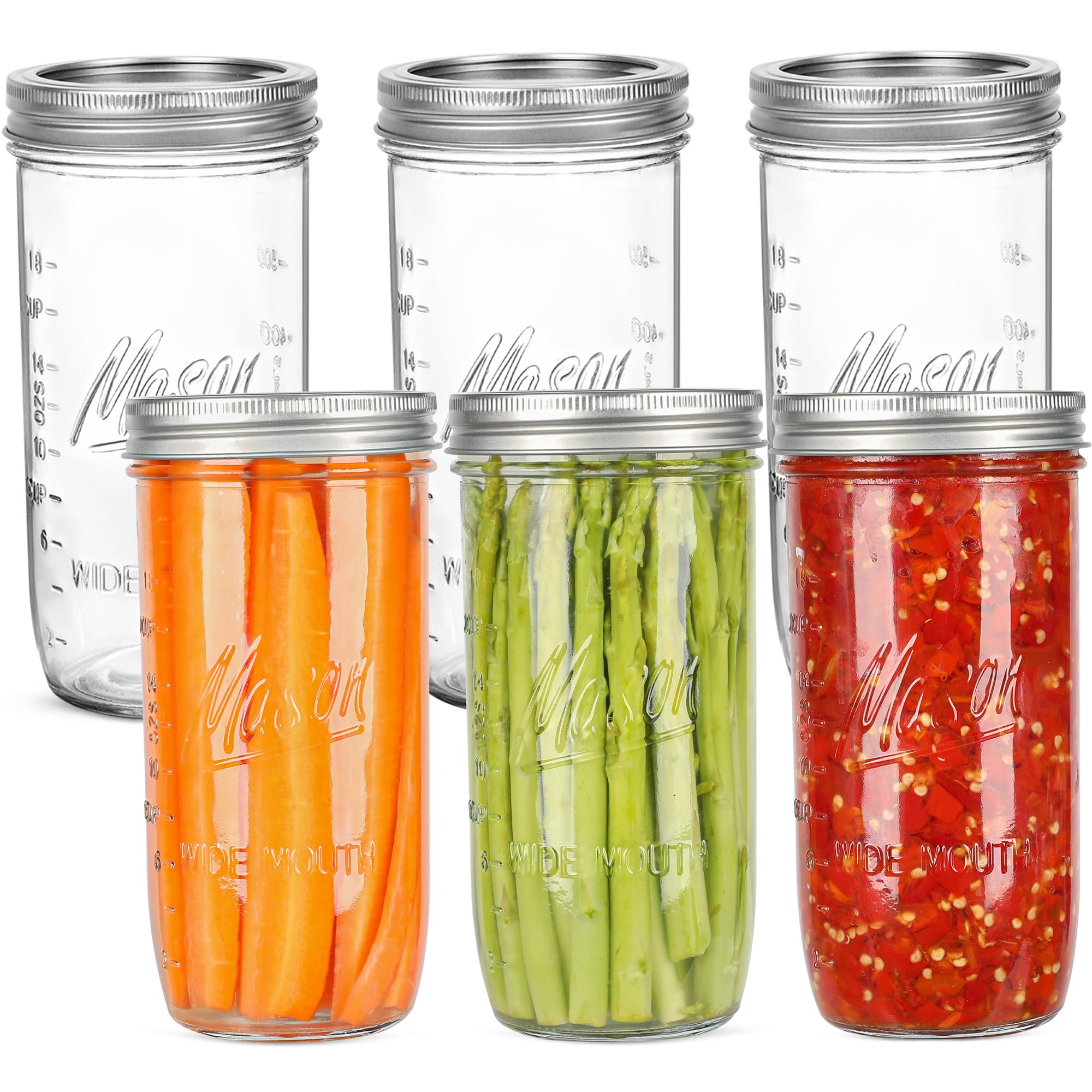 Harfuyee 24oz wide-mouth mason jar showing easy filling and clear glass.