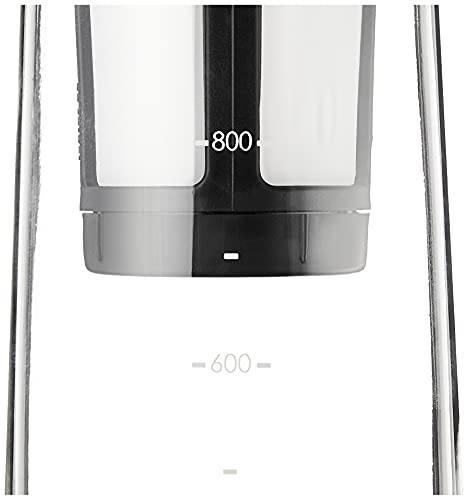 Slow pour spout supports controlled serving directly from the carafe.