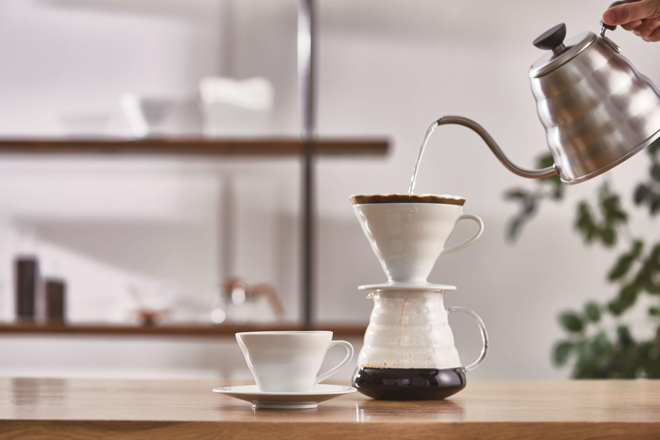 Hario V60 ceramic coffee dripper 01 white brew setup ready for pour-over ritual