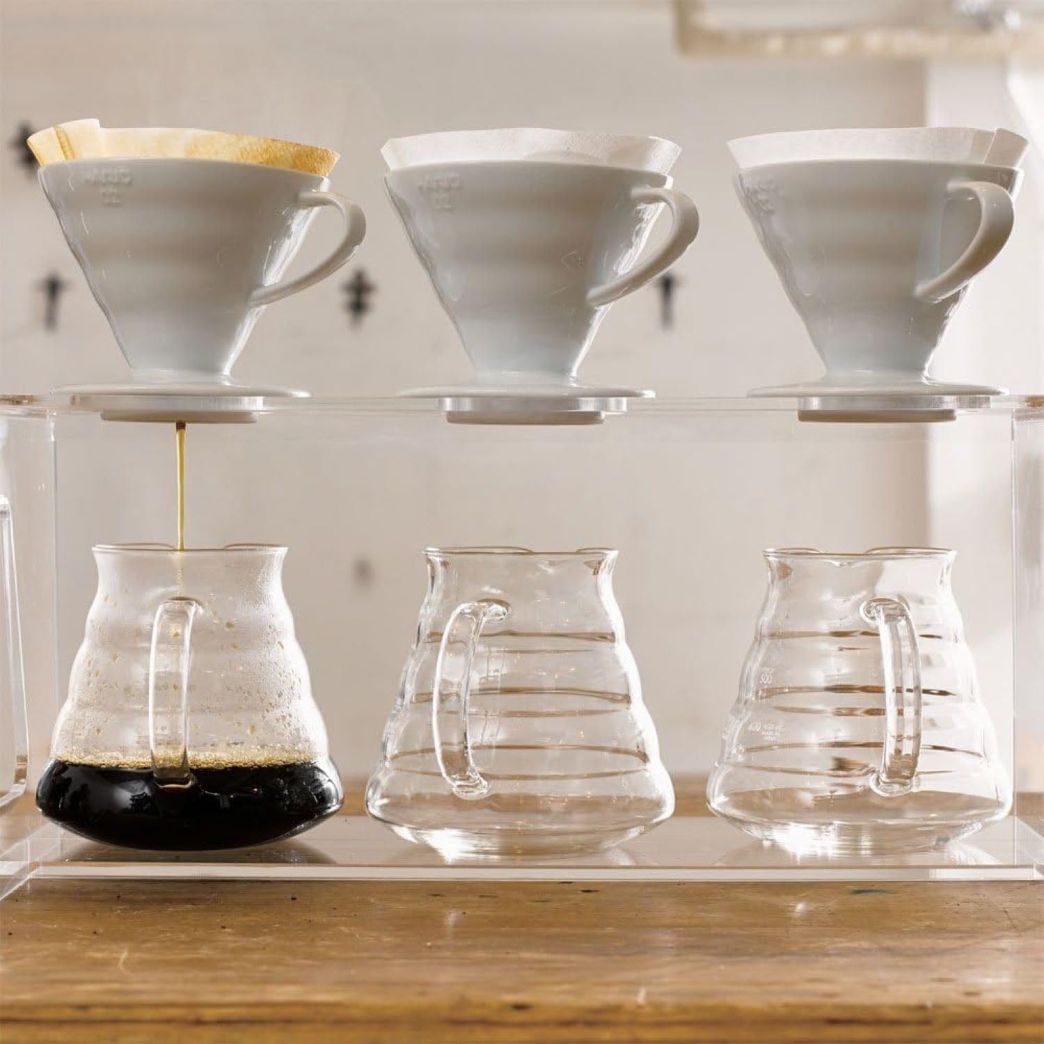 Hario V60 ceramic coffee dripper 01 white in-use showing deep flavor potential