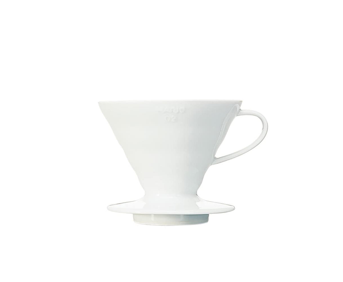 Hario V60 ceramic dripper white front view showing the cone shape for even extraction.