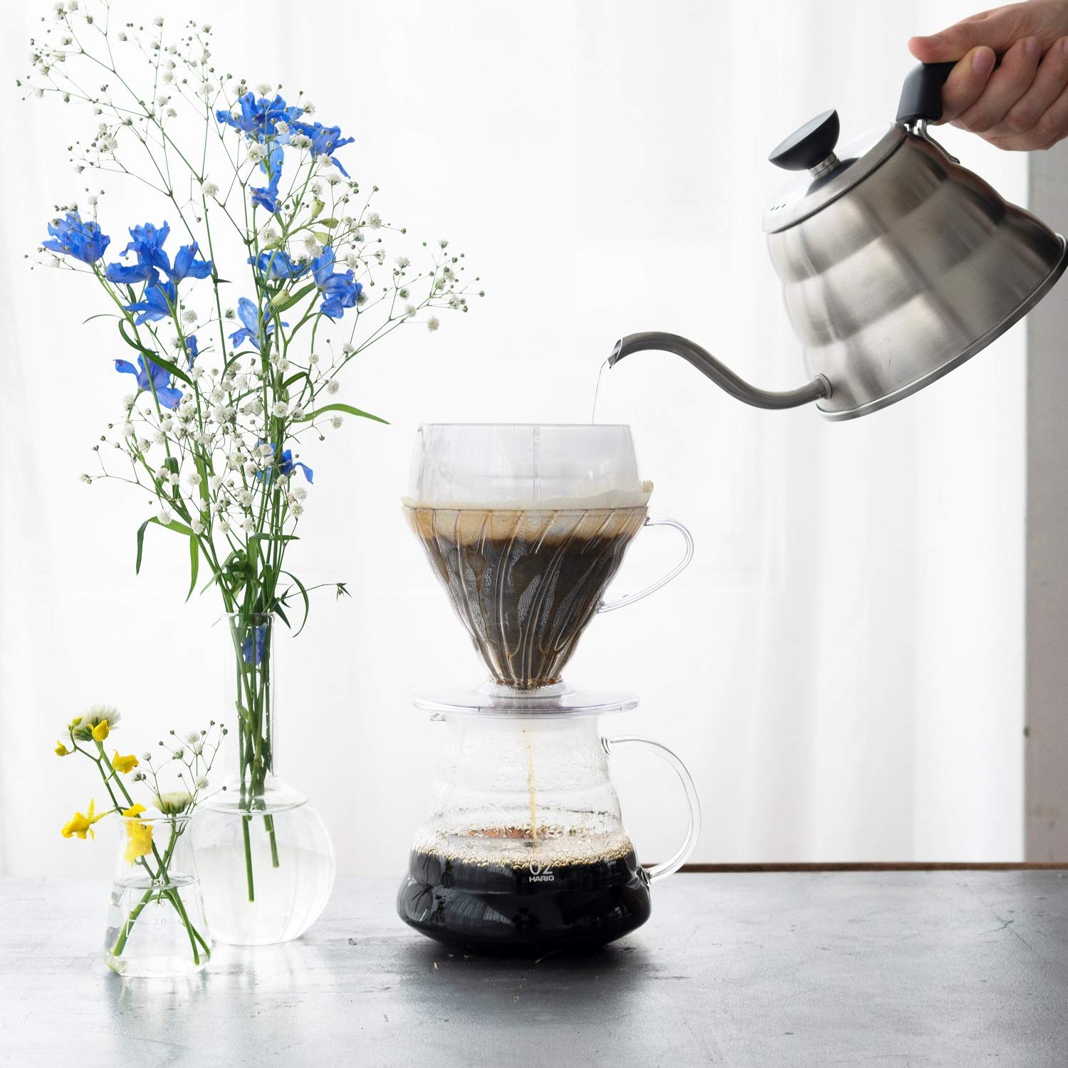 Center-ring focus of Hario Drip-Assist aiding balanced saturation.