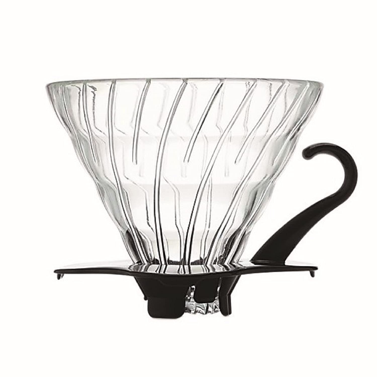 Hario V60 glass dripper size 02 in black for precise pour-over extraction.
