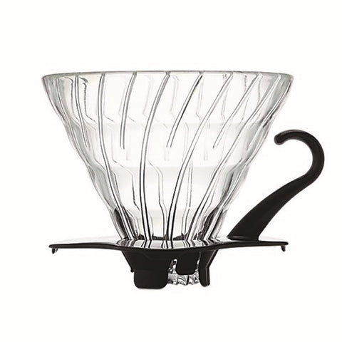 Hario V60 glass dripper size 02 in black for precise pour-over extraction.