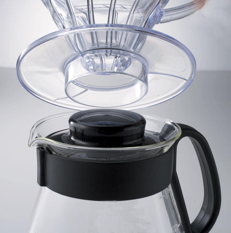 Hario V60 Glass Range Coffee Server 600ml clear glass shows your brew as it brews