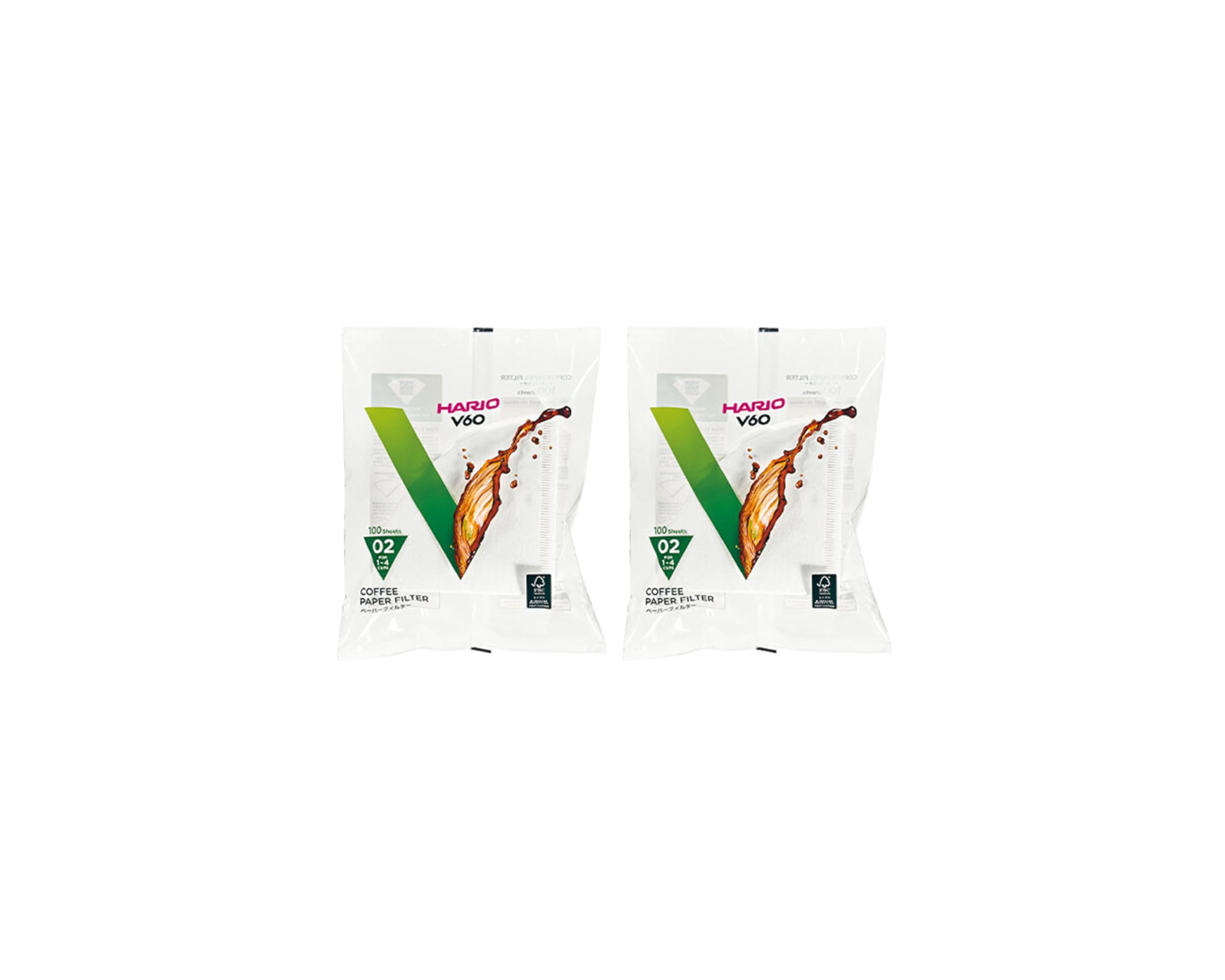 Hario V60 size 02 filter pack front view for 200-count filters