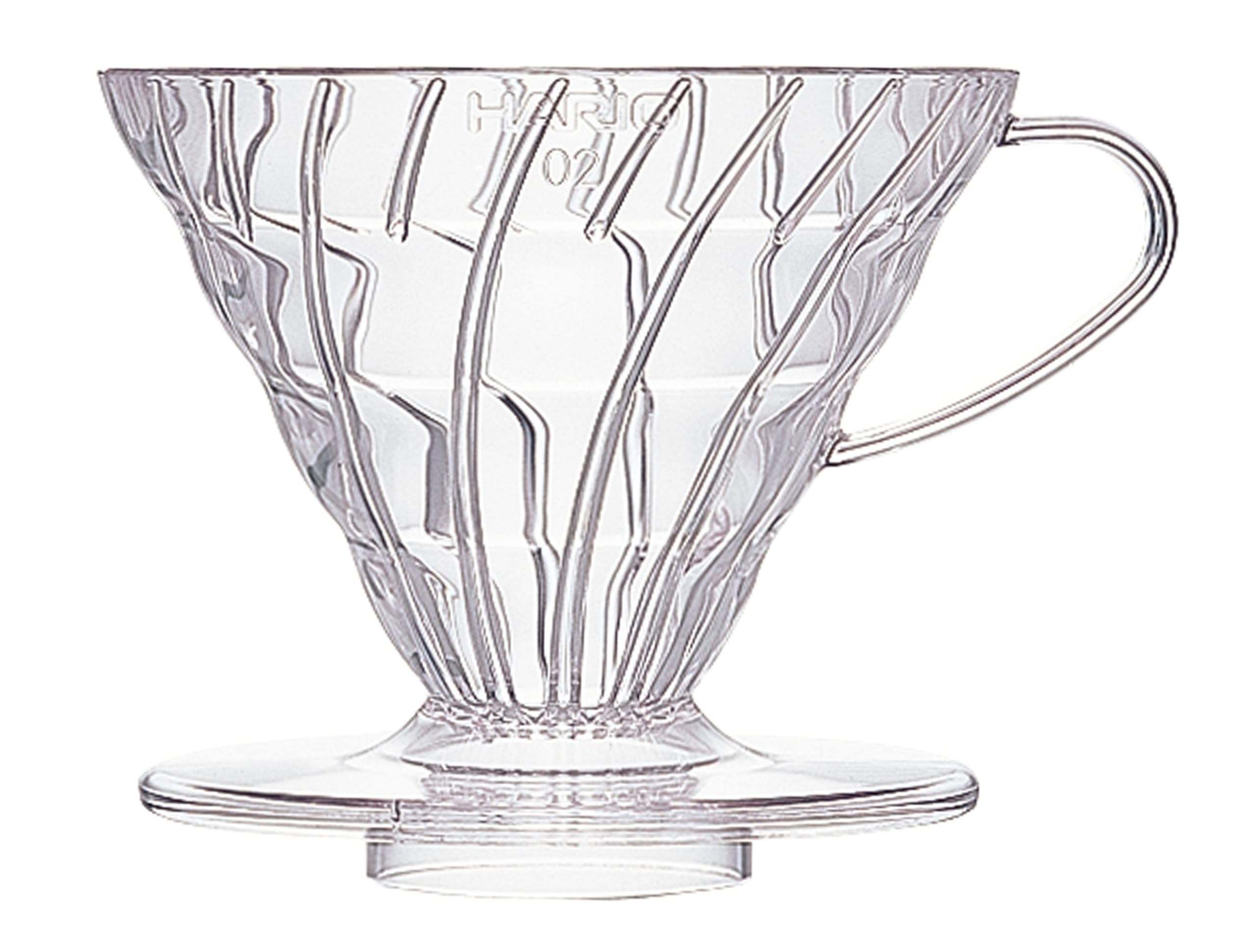 Hario V60 plastic dripper 02 in clear design for visible brew.