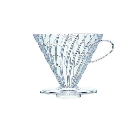 Hario V60 plastic coffee dripper size 03, clear, ideal for portable pour-over brewing