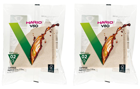 HARIO VCF-02-100M paper filters in packaging for V60, ideal for 1–4 cups