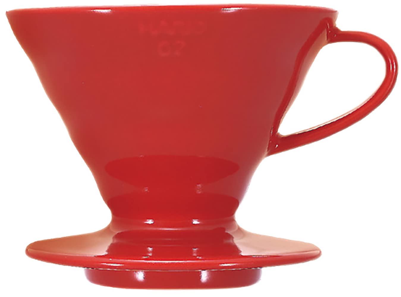 Hario V60 VDCR-02R ceramic red dripper close-up showing smooth porcelain finish for clean extraction.