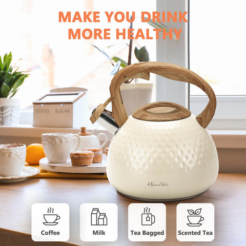 Harriet tea kettle automatic whistle signals boiling readiness clearly.