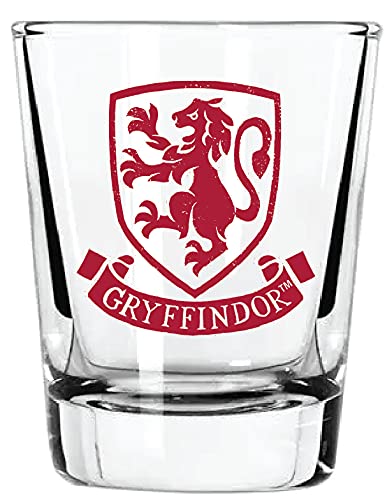 Harry Potter Hufflepuff crest shot glass with warm tones and balance