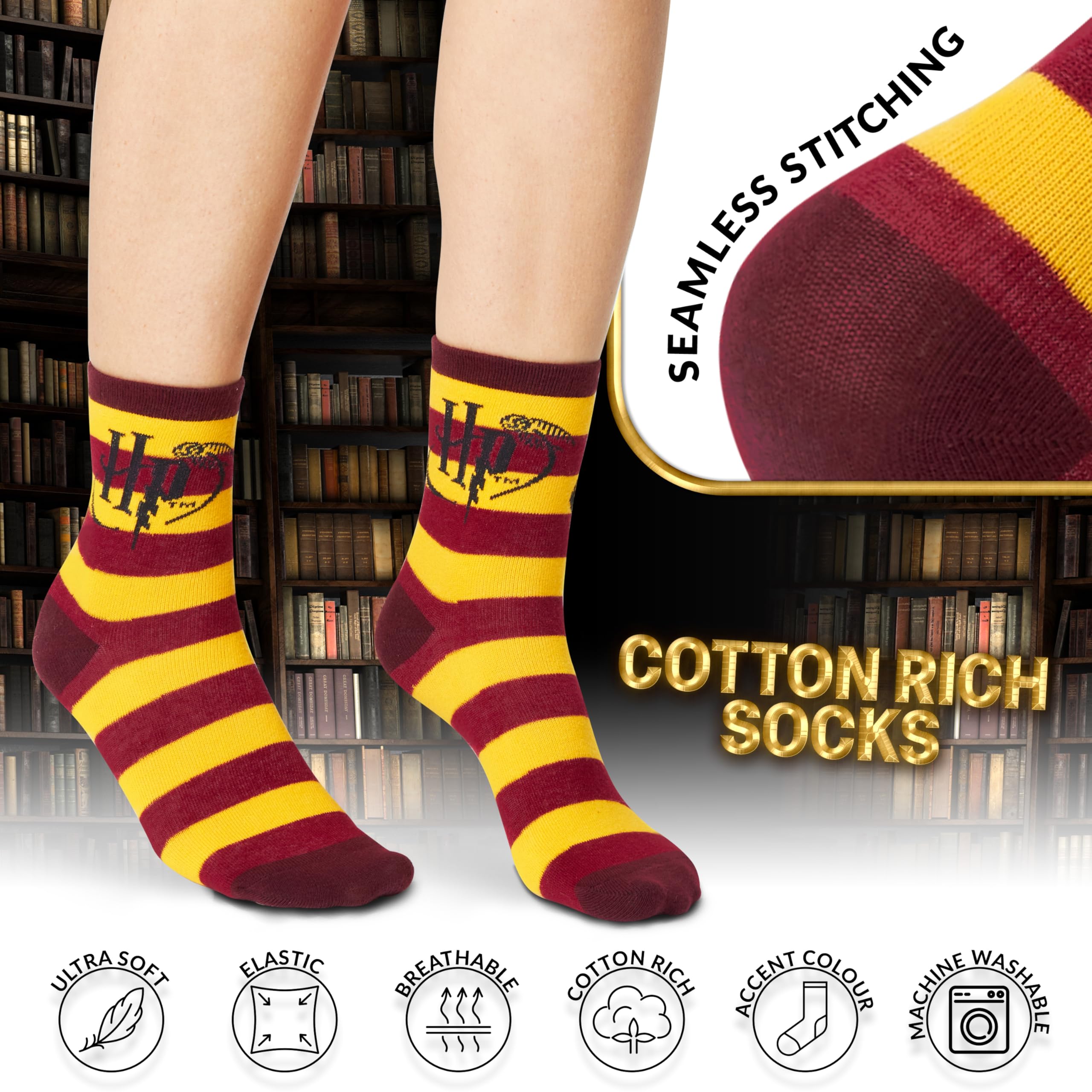 Close-up of Harry Potter socks fabric, soft knit.