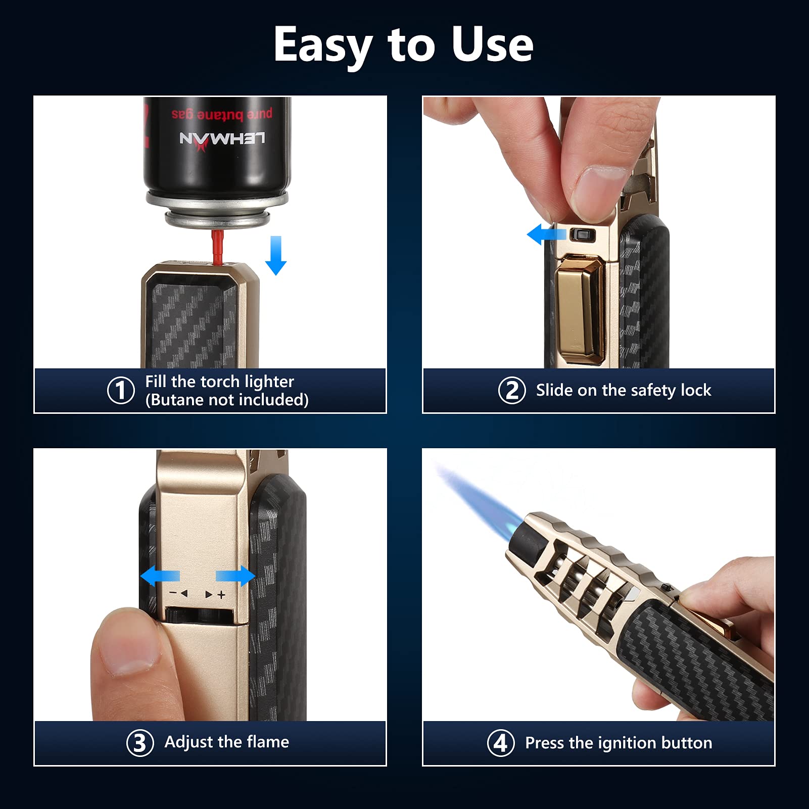 Harygate refillable torch with automatic ignition for quick startup