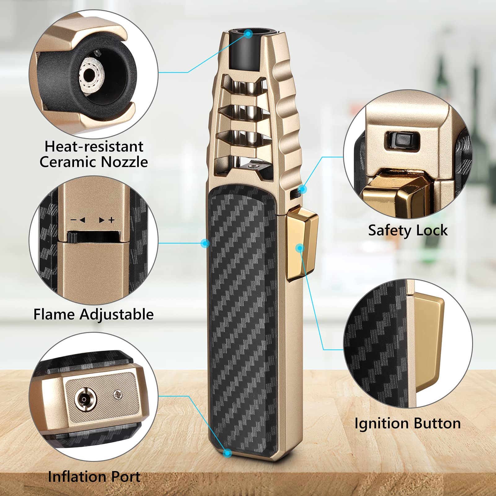 Harygate windproof torch featuring safety lock for safe, controlled ignition